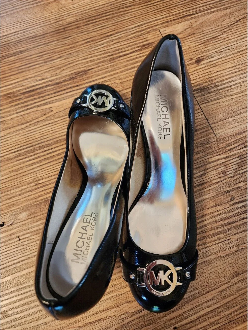 Michael Kors Black Patent Leather Heels with MK Logo Size 8M
